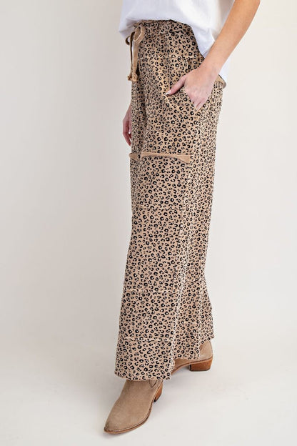 Easel ANIMAL PRINT MINERAL WASHED TERRY KNIT LOUNGE PANTS