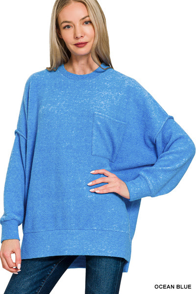 Zenana Brushed Melange Drop Shoulder Oversized Sweater