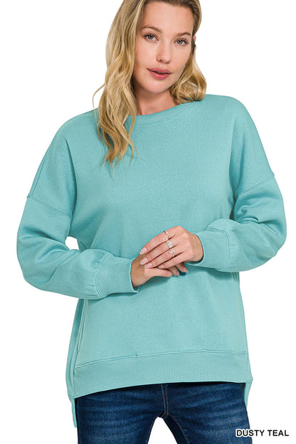 Zenana FLEECE HI-LOW BOYFRIEND SWEATSHIRTS WITH POCKET