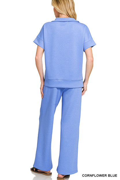 Zenana Cornflower SCUBA HIGH NECK HALF ZIP TOP & PANTS SET