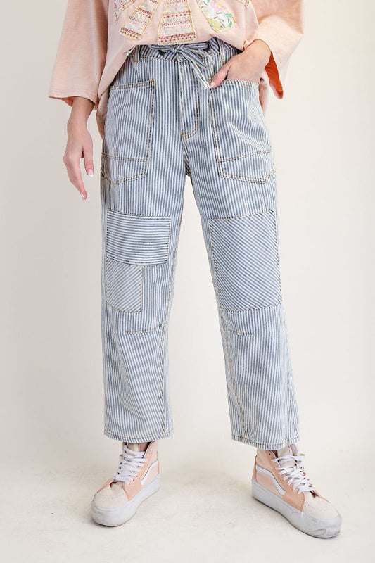 Easel STRIPED WASHED TWILL LOW SLUNG JEANS