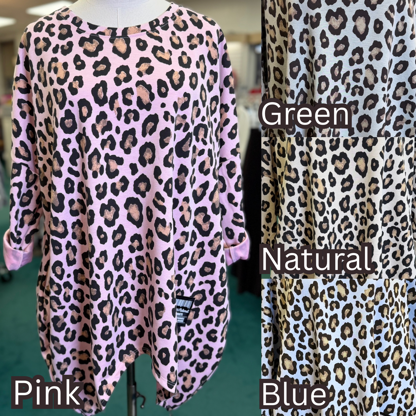 Yolly 3/4 Sleeve Animal Print Top with Side Zippers