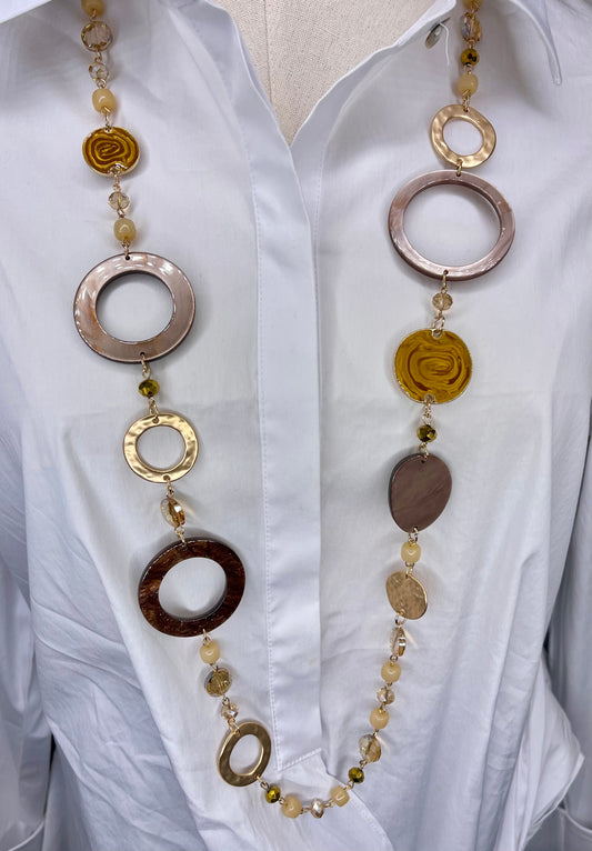 GEOMETRIC ACRYLIC BROWN LONG NECKLACE