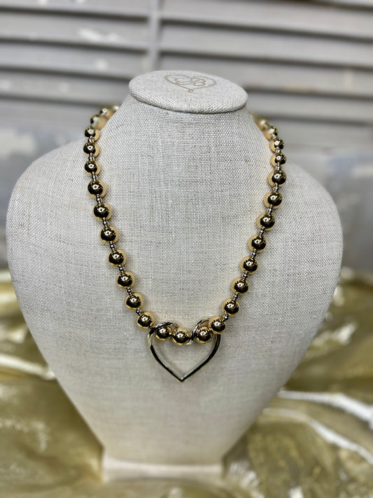 TWO TONE BEADED HEART NECKLACE