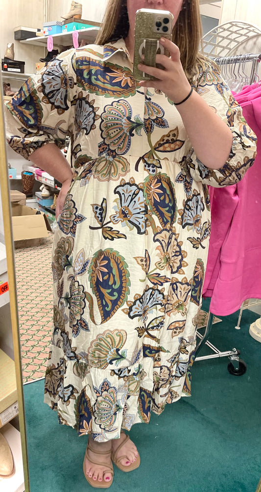 Umgee Plus Size Fall’s Around the Corner Cream Dress