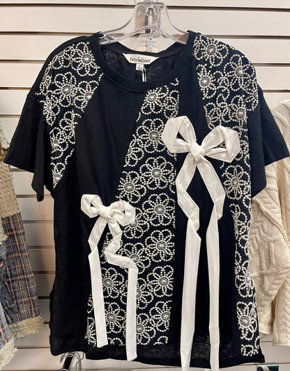 Davi Dani Bow & Blossom Black Top