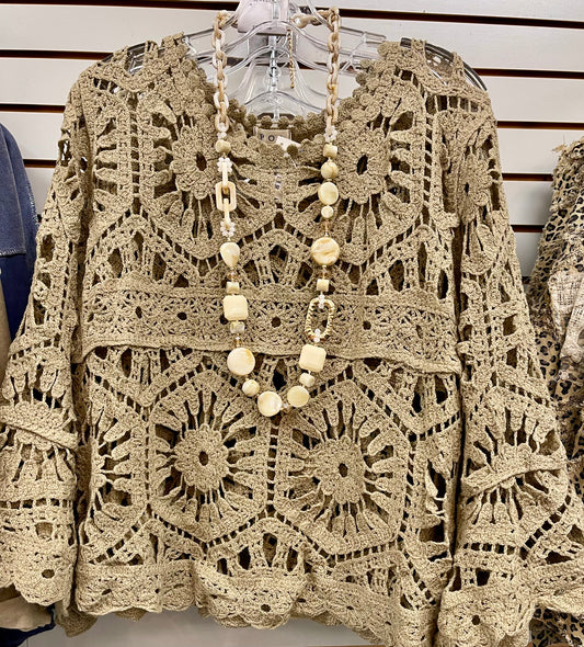 POL Olive Mosaic Sweater Pullover