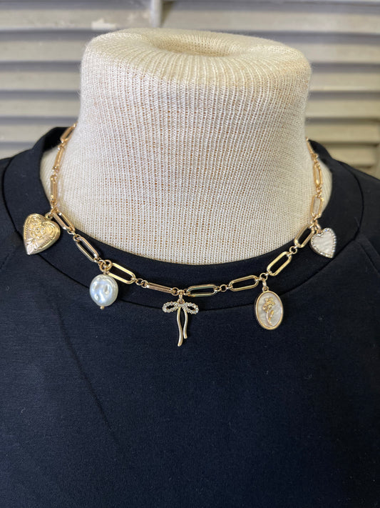 Matte Gold Bow Charm necklace