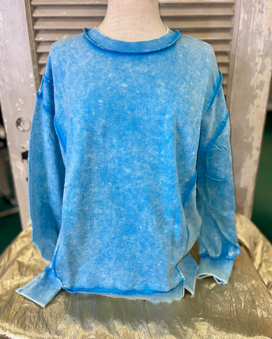 ACID WASH FRENCH TERRY EXPOSED-SEAM SWEATSHIRT
