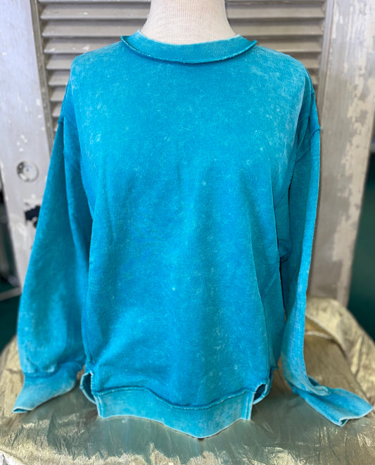 PLUS SIZE ACID WASH FRENCH TERRY EXPOSED-SEAM SWEATSHIRT