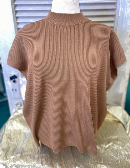 VISCOSE MOCK NECK SHORT SLEEVE BOXY SWEATER