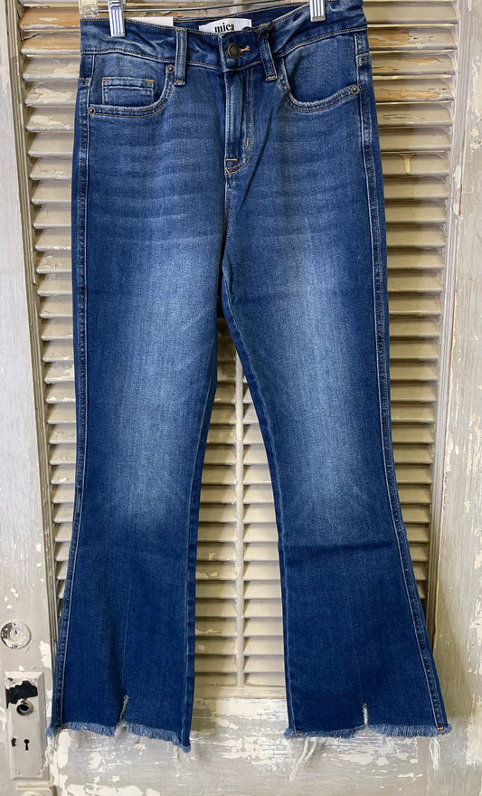 Mica Distressed Hem High Rise Crop Flare Jeans