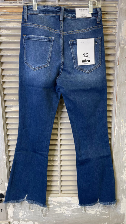 Mica Distressed Hem High Rise Crop Flare Jeans