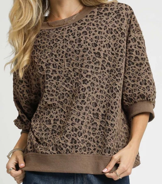 Falling for Leopard Knit Puff Sleeve Top
