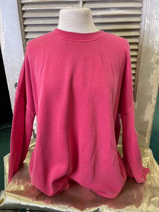 PLUS PIGMENT DYE FLEECE HI-LOW HEM PULLOVER WITH POCKET