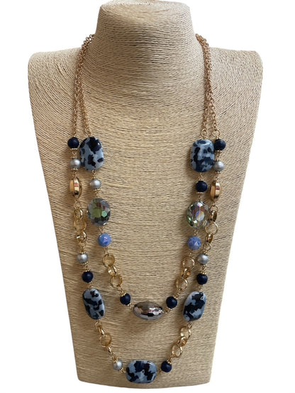 ACRYLIC CAMOUFLAGE BLUE NECKLACE