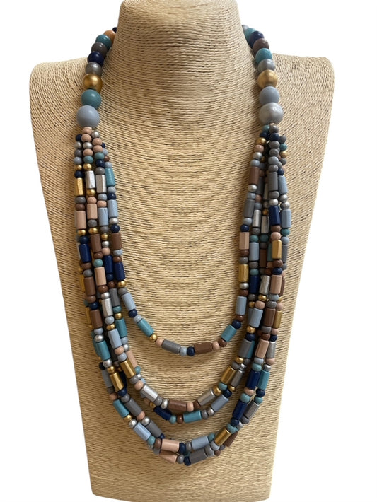 WOODEN BLUE MULTI NECKLACE