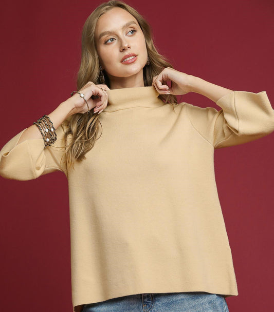 Umgee Cream Mock Neck Sweater