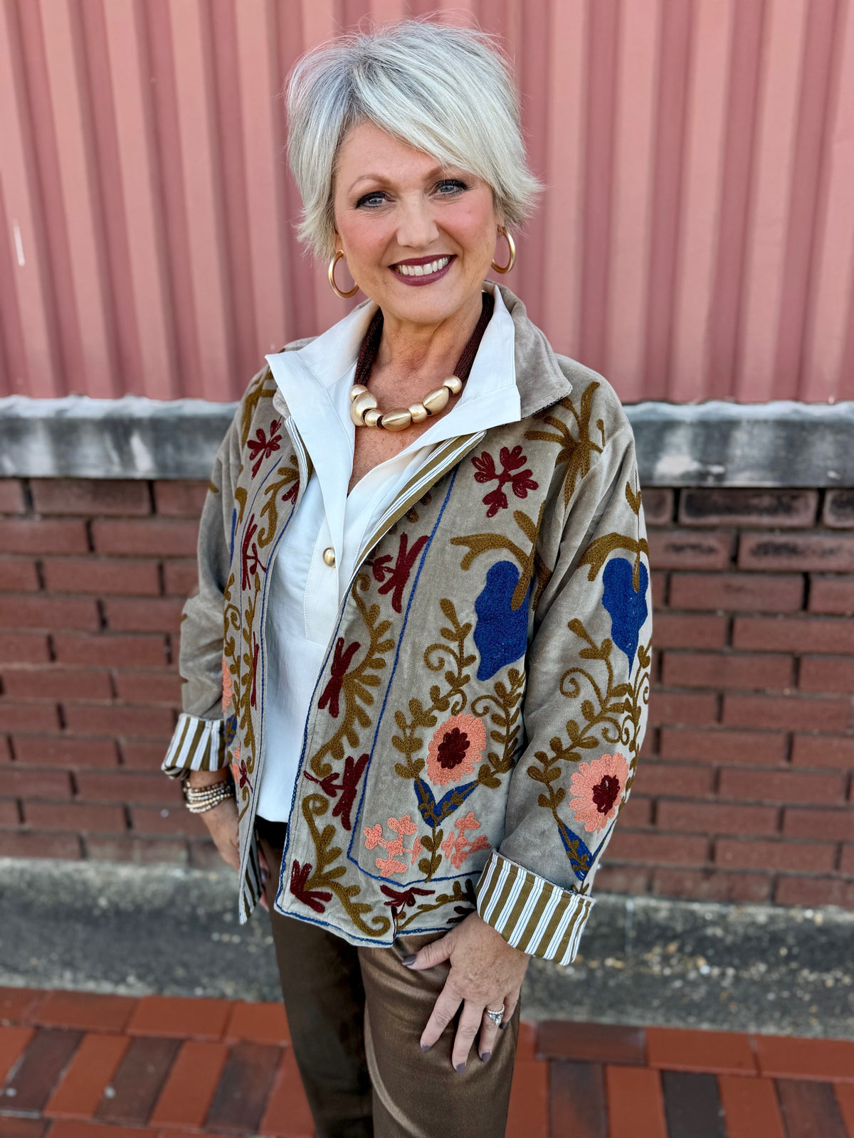 Velvet Boho Jacket with Floral Print