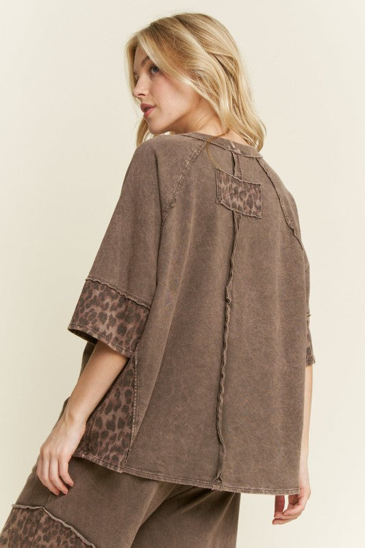 J. Her Mineral Washed Leopard Lace Star Top