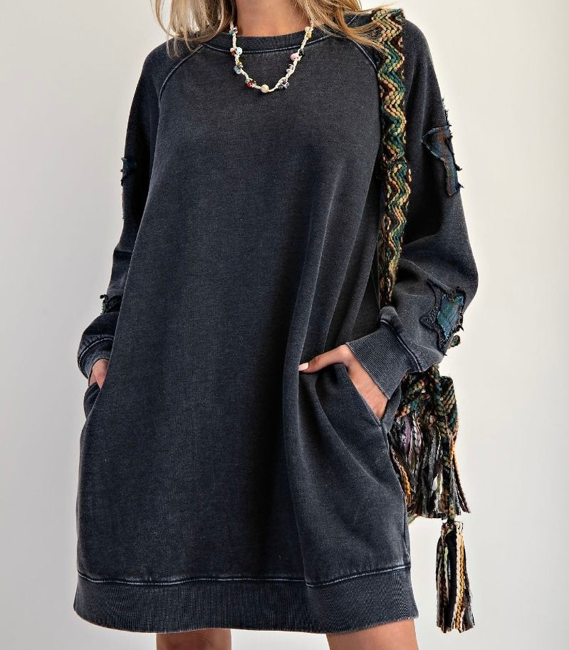 Easel Plus Size Star Patch Mineral Washed Terry Dress