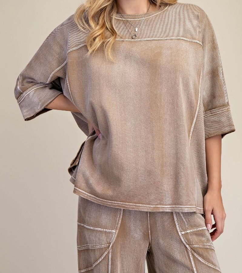 Easel Camel Monkey Washed Terry Top
