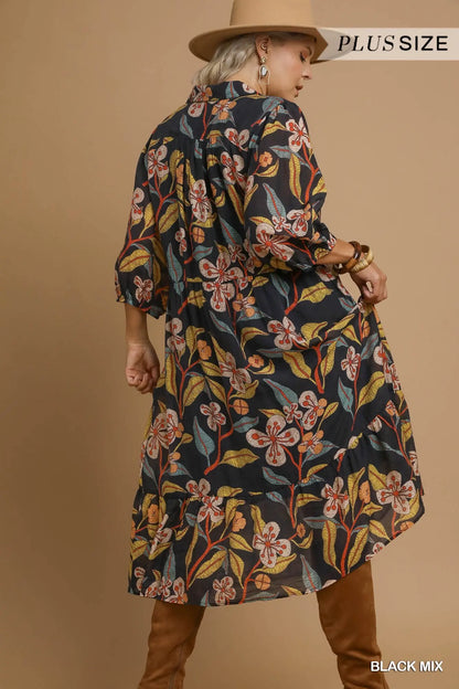 Umgee Plus Size Mixed Floral Tiered Midi Dress