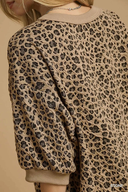 Umgee Stone Knit Puff Sleeve Sweatshirt