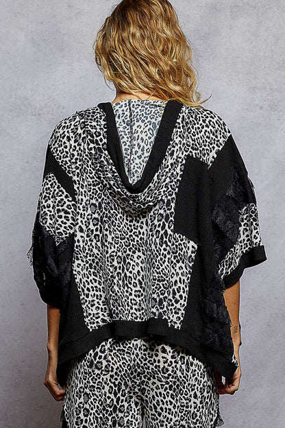 POL Black Leopard & Lace Zip Up Hoodie