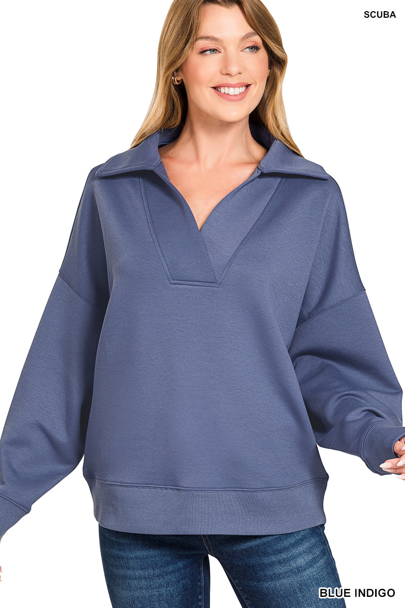 Zenana SCUBA COLLARED PULLOVER & PANTS SET