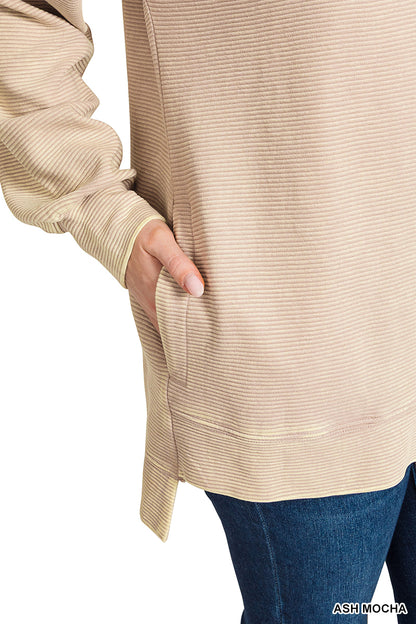 Zenana ACID WASHED DOUBLE RIBBED HI-LOW PULLOVER