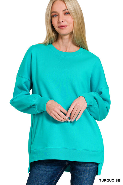 Zenana FLEECE HI-LOW BOYFRIEND SWEATSHIRTS WITH POCKET
