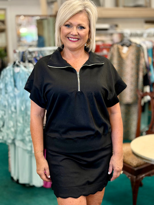 Umgee Black Luxeknit Relaxed Half-Zip Pullover