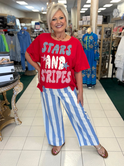Jodifl Denim & Off White Bold Striped Pants