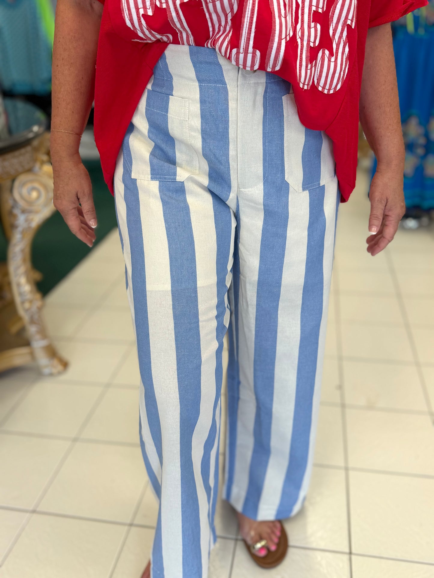 Jodifl Denim & Off White Bold Striped Pants
