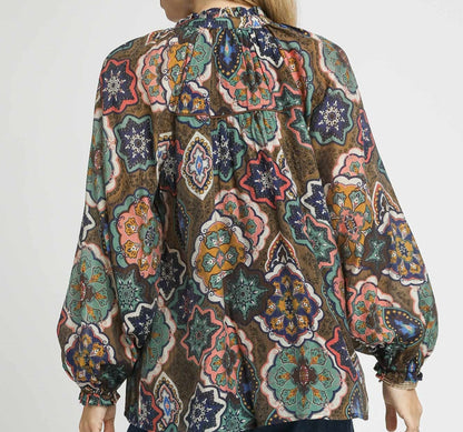 Umgee Fall Mosaic Long Sleeve Blouse