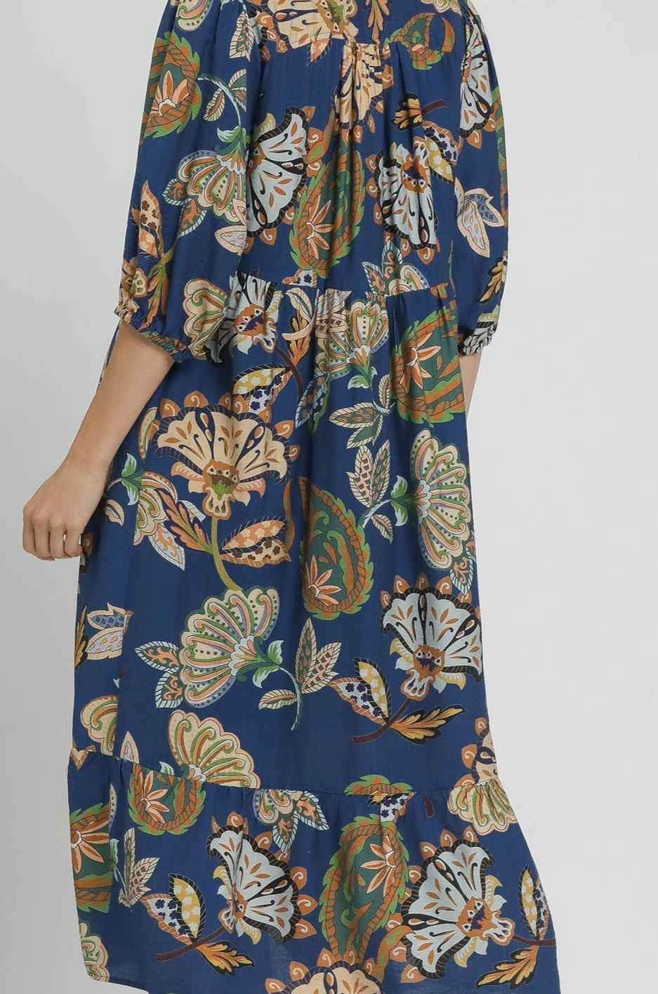 Umgee Midnight Blooms Tiered Midi Dress