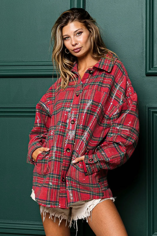 Clear Sequin Plaid Christmas Shirt