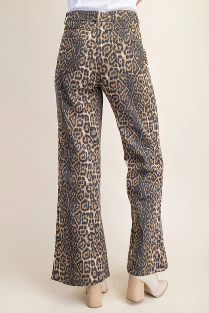 Gigio Leopard Print Flare Jeans with Side Pockets