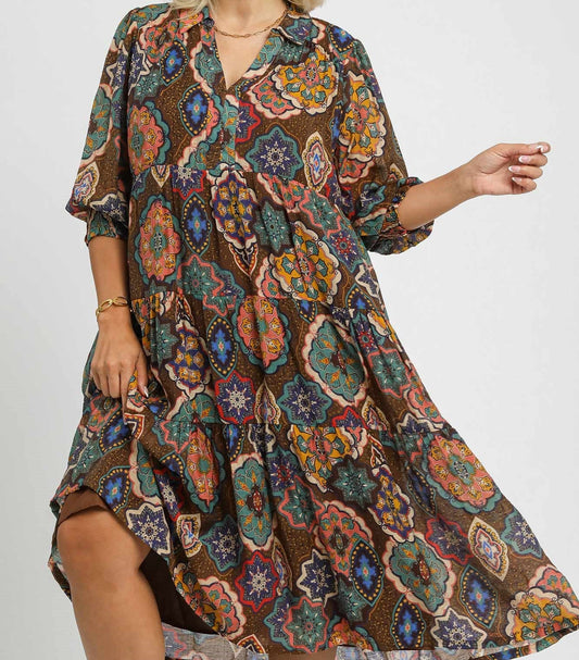 Umgee Plus Size Fall Mosaic Dress