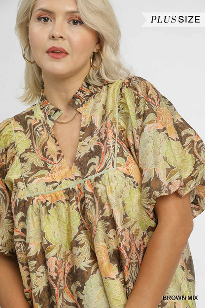 Umgee Plus Size Toffee Garden Blouse