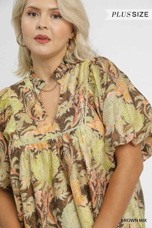 Umgee Plus Size Toffee Garden Blouse