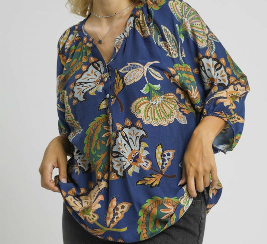 Umgee Plus Size Midnight Garden Navy Top