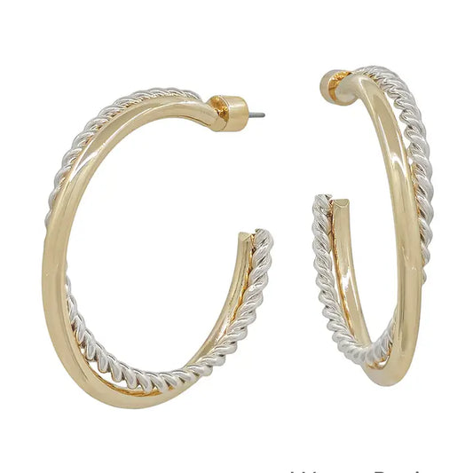 Water Resistant 2" Braided Gold and Silver Hoop Twist Earring