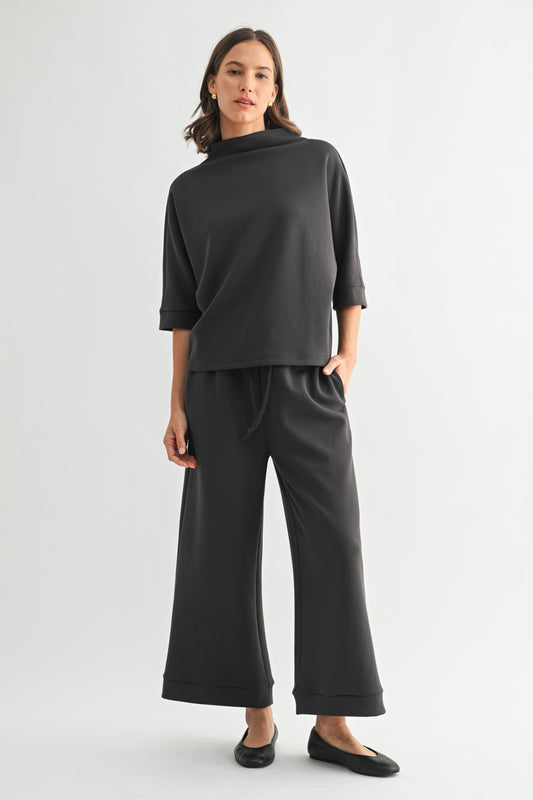 Charcoal Scuba Knit Mock Neck Outfit Set