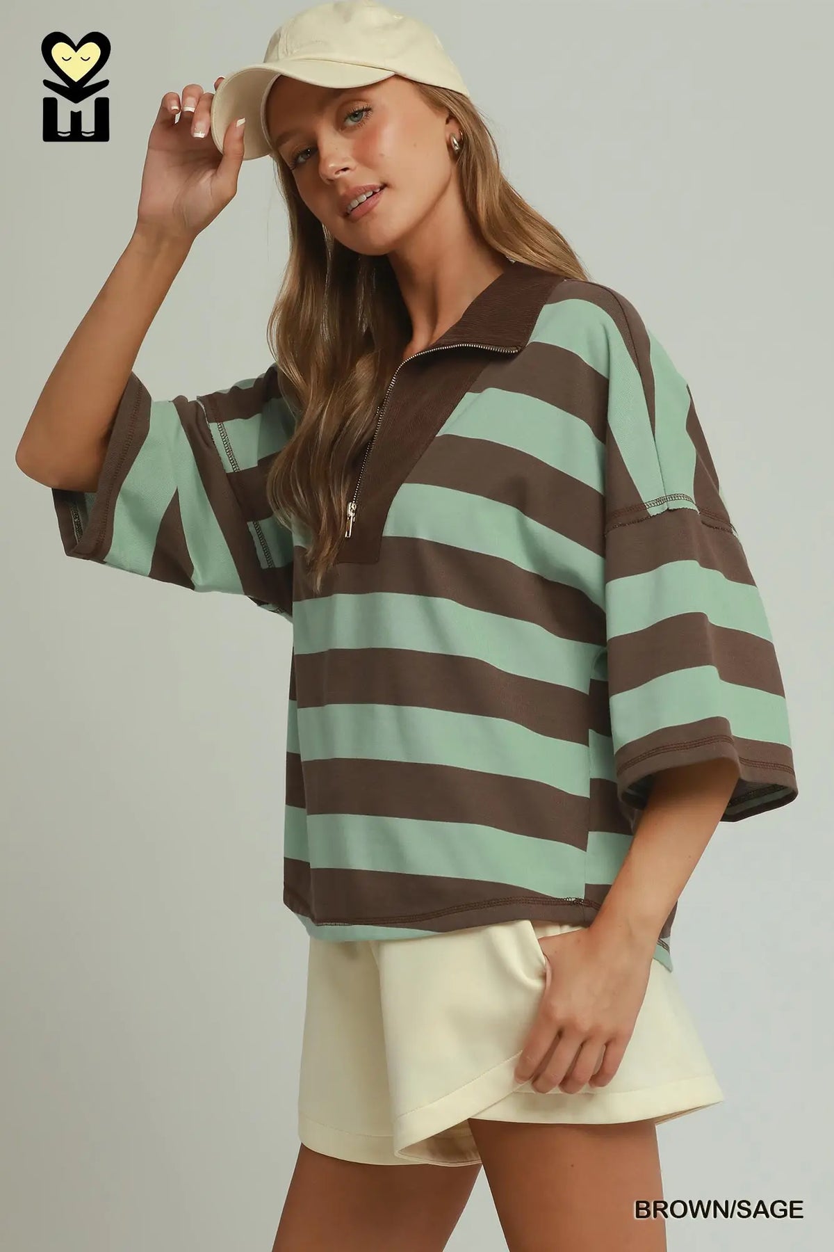 Stripe Drop Shoulder Corduroy Collared Pullover