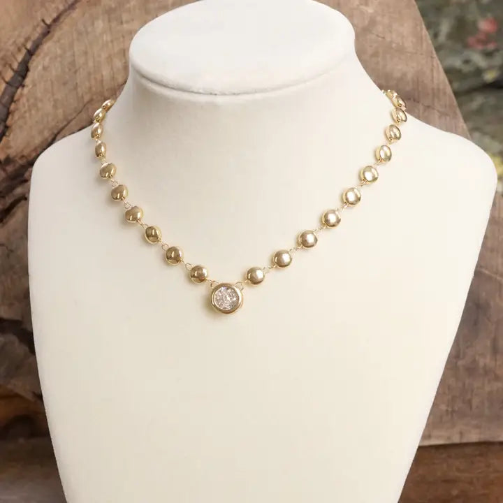 Clear Crystal Bezel Pendant Necklace