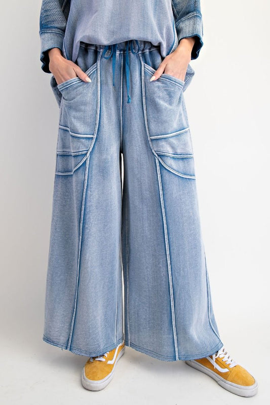 Easel Washed Denim Terry Pants