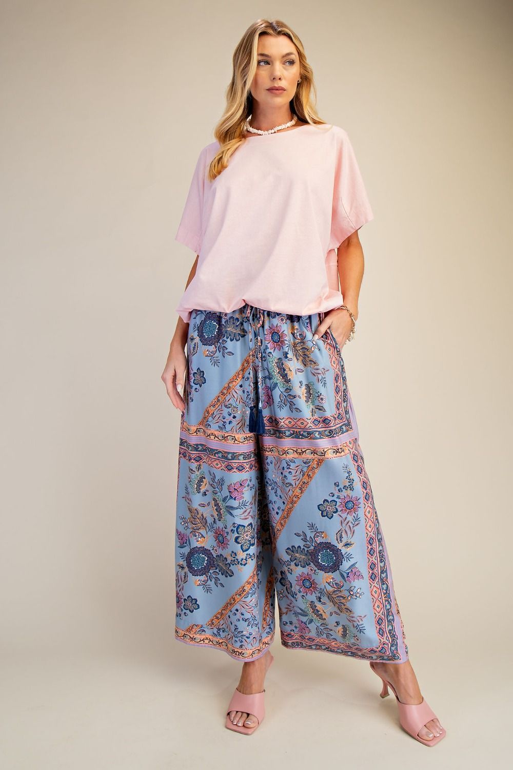 Easel BLUSH MINERAL WASHED BOXY KNIT TOP