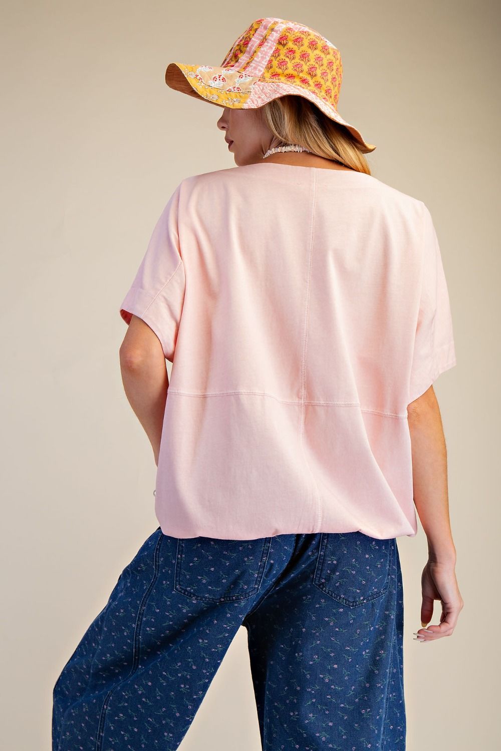 Easel BLUSH MINERAL WASHED BOXY KNIT TOP